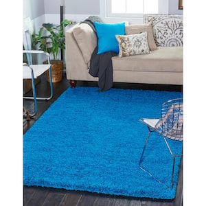 Solid Shag Turquoise 10 ft. x 13 ft. Area Rug