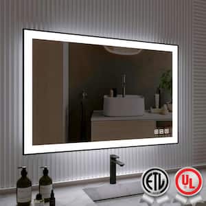 48 in. W x 32 in. H Rectangular Framed Anti-Fog LED Wall Bathroom Vanity Mirror in Black with Backlit and Front Light