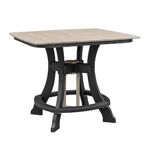 Adirondack Black Square Composite Outdoor Dining Table with Weatherwood Top