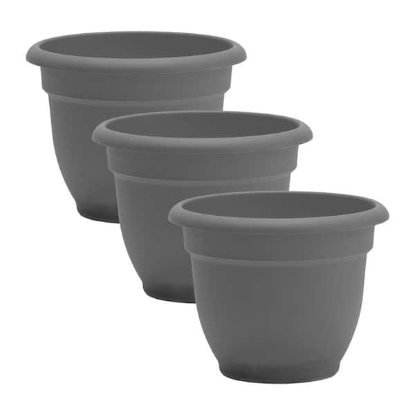 Bloem 6 in. Ariana Resin Decorative Pot Planters Set Charcoal (3-Pack)