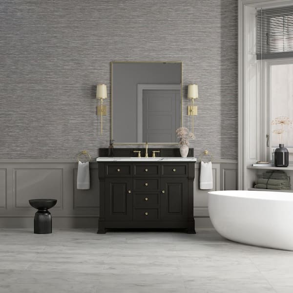 Brookfield 48.0 in. Single Bath Vanity in Black Onyx with Wireless Charging Ethereal Noctis Quartz Top