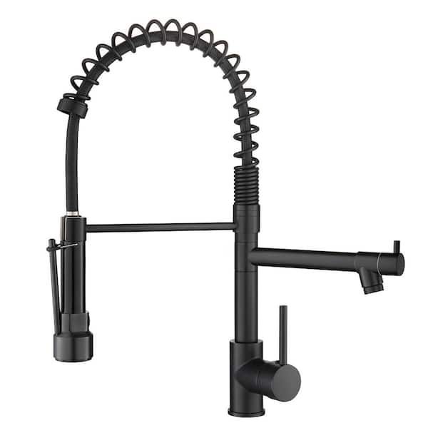 PERLIRIA INC Single Hole Single Handle Pull Down Sprayer Kitchen Faucet, Modern Kitchen Sink Faucet in Matte Black
