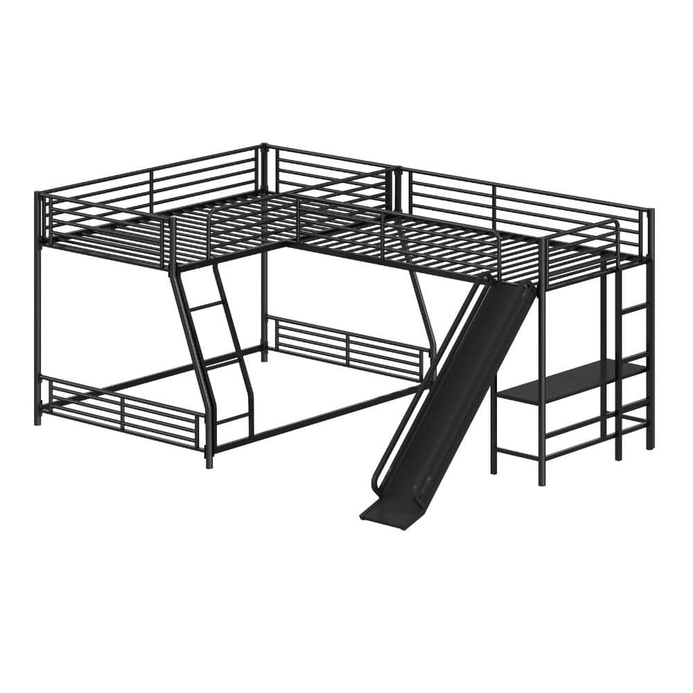 Black L-Shaped Twin over Full Bunk Bed with Built-in Desk, Slide and Loft Bed durable construction price history on PriceWatchPro
