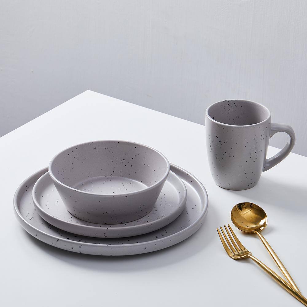 Jade Light Gray Ceramic 32-Piece Dinnerware Set, Service for 8