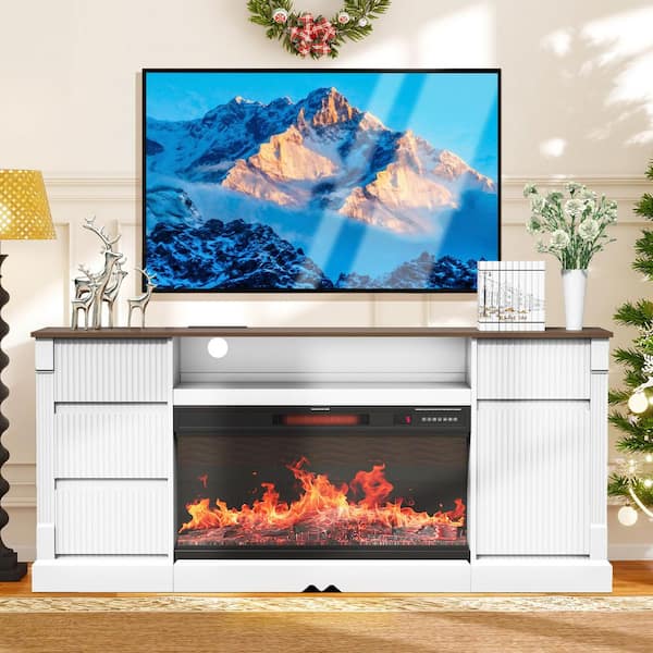 70 in. Freestanding Fireplace TV Stand with 36 in. Electric Fireplace Insert, Adjustable Heat (Up to 400 sq ft) in White
