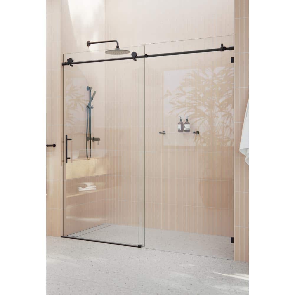 Eclipse 68-72" Frameless Clear Glass Sliding Shower Door in Matte Black