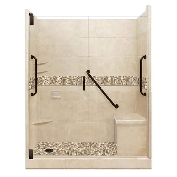 American Bath Factory Roma Freedom Grand Hinged 30 in. x 60 in. x 80 in. Left Drain Alcove Shower Kit in Brown Sugar and Old Bronze Hardware