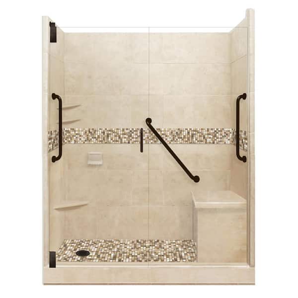 American Bath Factory Roma Freedom Grand Hinged 36 in. x 60 in. x 80 in. Left Drain Alcove Shower Kit in Brown Sugar and Old Bronze Hardware