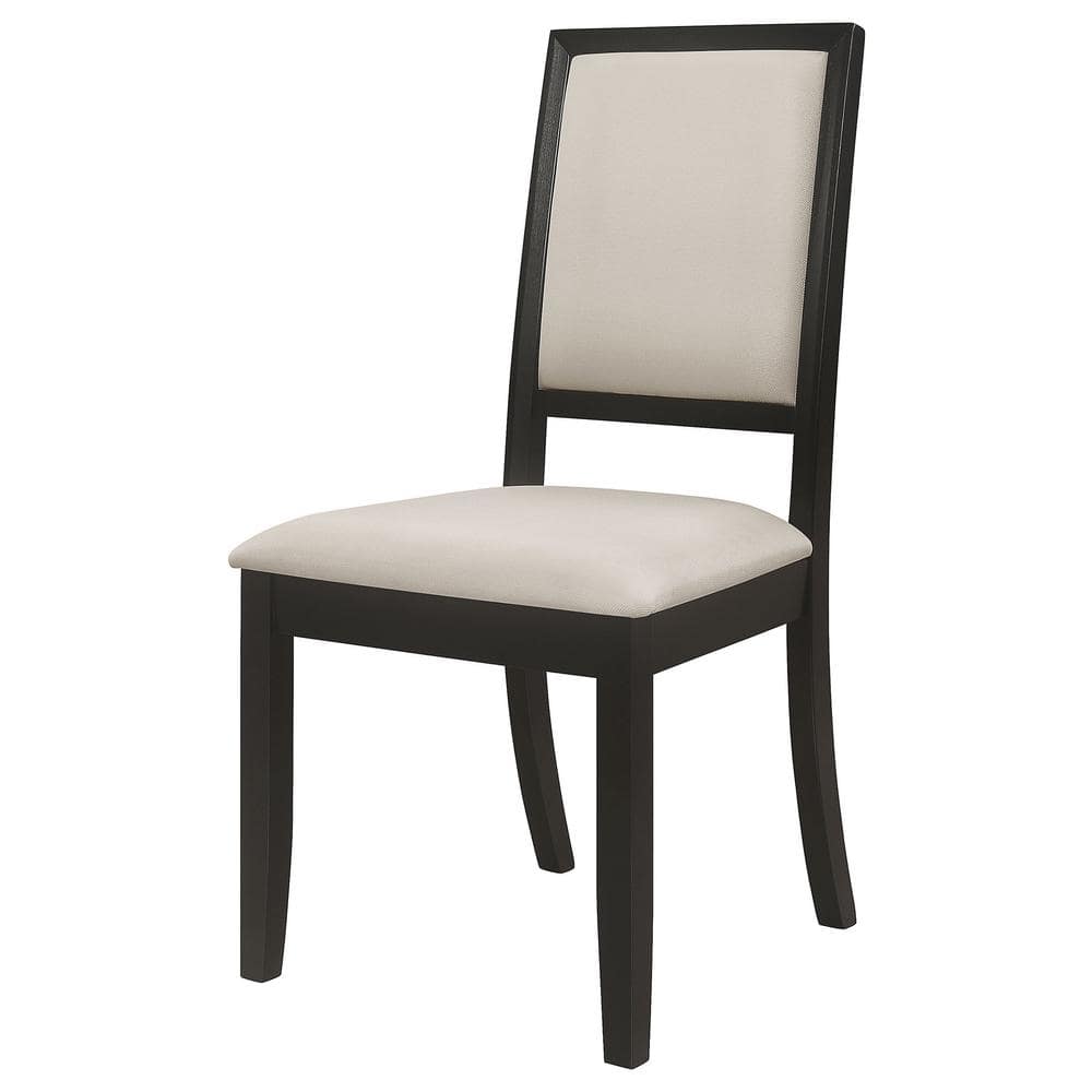 Cream Upholstered High Back Black Wood Side Chairs, Set of 2