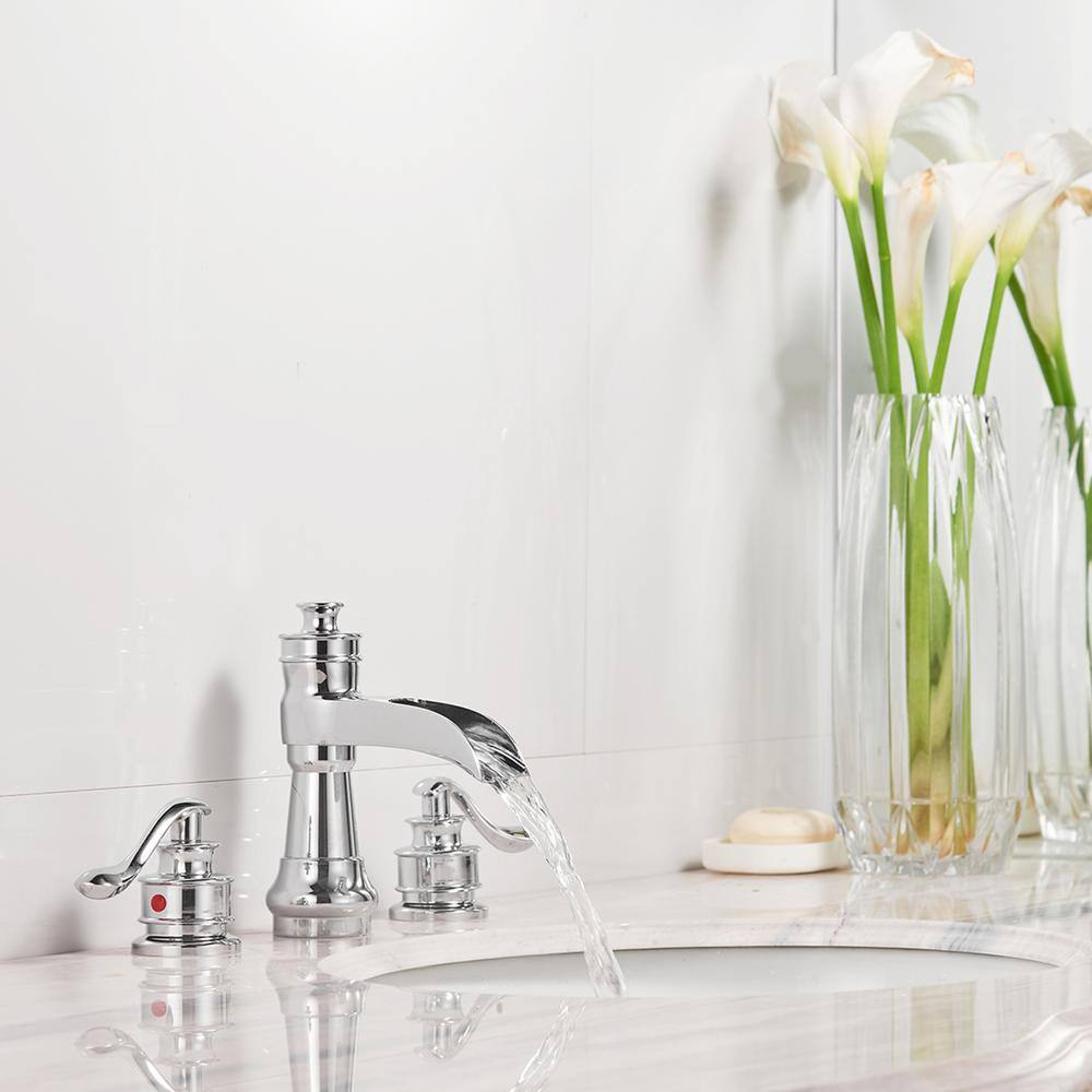 Polished Chrome 8-Inch Waterfall Widespread 2-Handle Bathroom Faucet