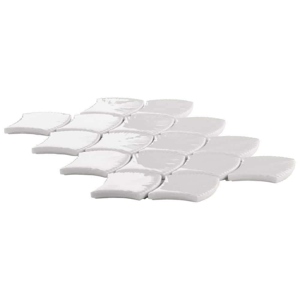 Blanco White Glossy Glass Fishscale Mosaic Wall Tile Sheet