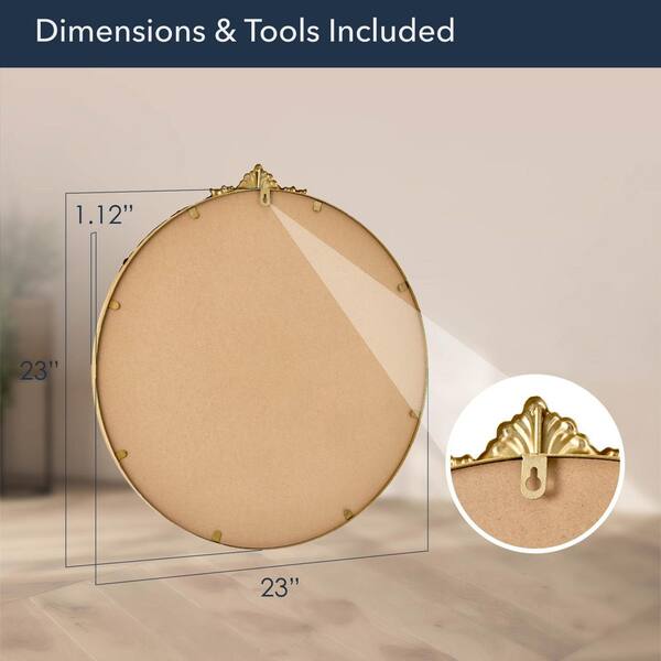 Deco Mirror 24 in. W x 25.5 in. H Vintage Antique Brass Round
