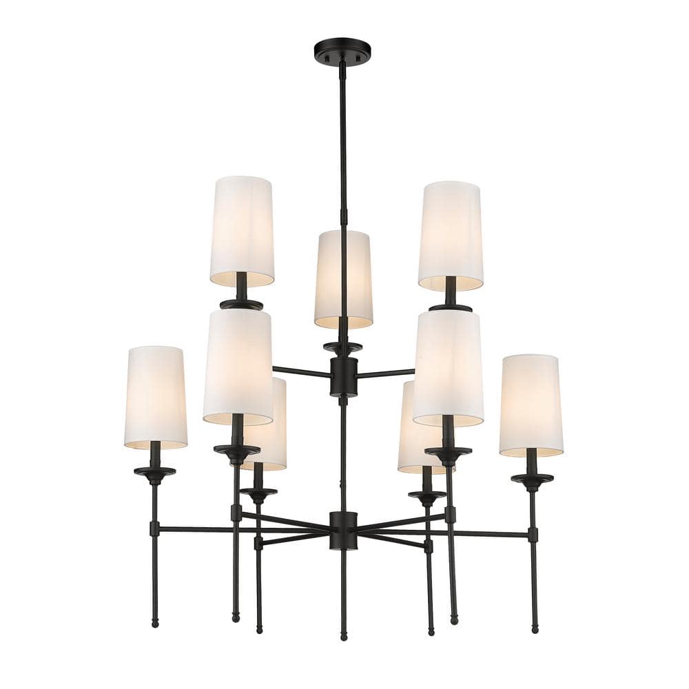 Emily 9-Light Matte Black Chandelier with Cloth Cover Shade