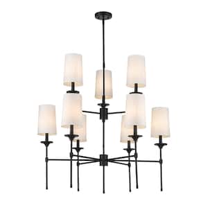 Emily 9-Light Matte Black Chandelier with Cloth Cover Shade
