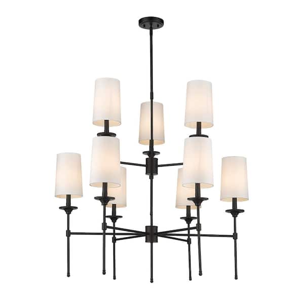 Unbranded Emily 9-Light Matte Black Chandelier with Cloth Cover Shade