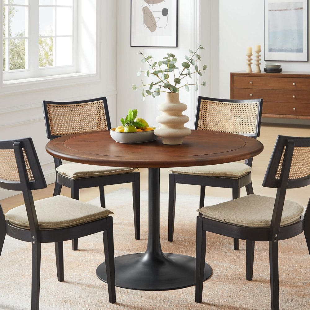 Lippa Round Black Walnut Solid Mango Wood 48 in. Pedestal Base Dining Table for 4-Seats price history on PriceWatchPro