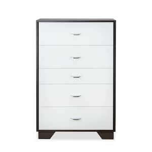 White and Espresso Chest with 5-Drawers 47 in. H x 16 in. D x 32 in. W