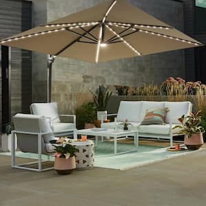 Sand 10*10FT Square Cantilever LED Umbrella - Sunbrella Fabric, Aluminum Frame and Innovative 360° Rotation System