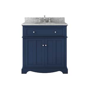 Fremont 32 in. Single Sink Freestanding Navy Blue Bath Vanity with Grey Granite Top (Assembled)