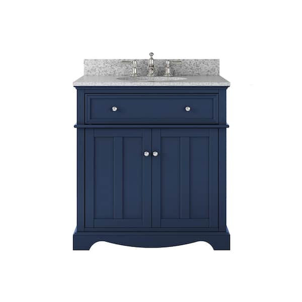 Fremont 32 in. Single Sink Navy Blue Bath Vanity with Grey Granite Top (Assembled)