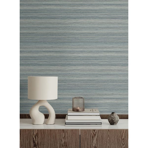 60.75 sq. ft. Slate Blue Meiya Embossed Vinyl Unpasted Wallpaper Roll