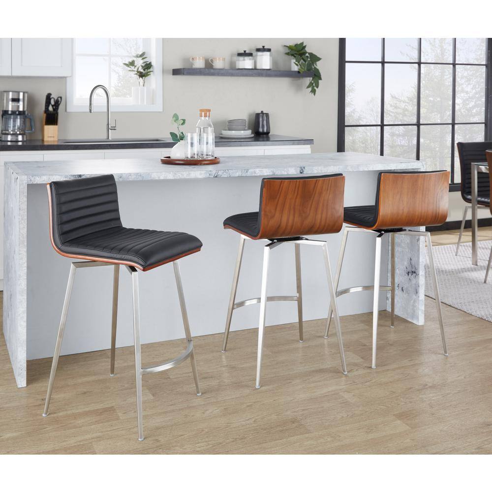 Modern Black Faux Leather Swivel Counter Height Stool with Wood Back