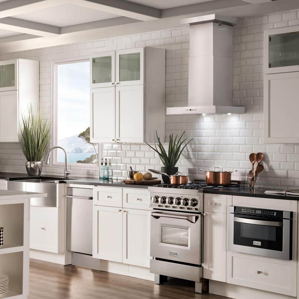 24" Stainless Steel Convertible Wall Mount Range Hood with Charcoal Filter