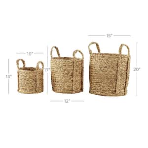 Seagrass Handmade Woven Storage Basket with Handles (Set of 3)