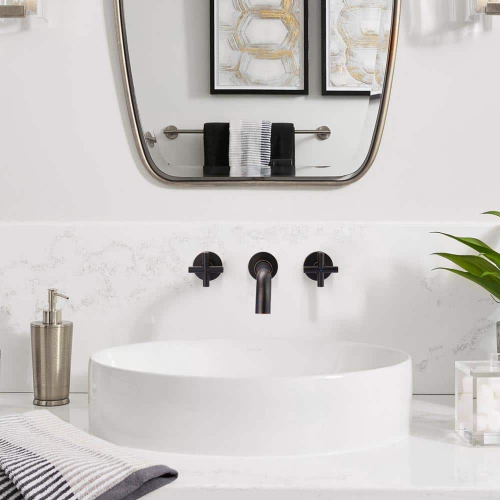 Oil Rubbed Bronze Wall Mount Double Handle Bathroom Faucet