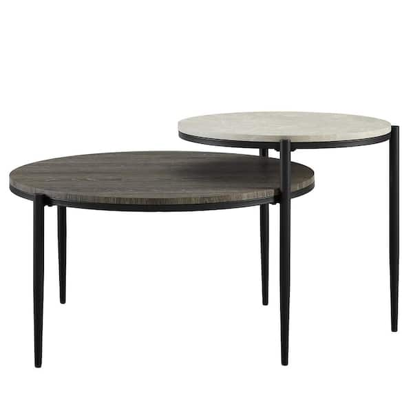 Tiered Coffee Table : 2 Tiered Modern Marble Coffee Table With Shelf Metal Frame : It's topped with a durable quartz composite, a material prized for its color consistency.