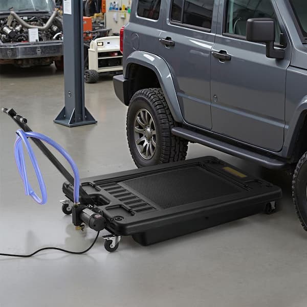 17 gal. Low Profile Oil Drain Pan, Includes 7.2 ft. Hose, with Electric Pump, Rolling Design, Leak-Resistant and Durable
