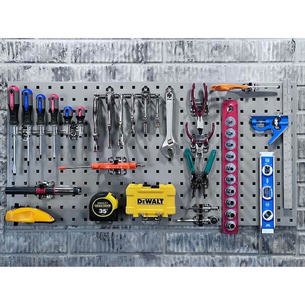 (2) 18 in. W x 36 in. H x 9/16 in. D Gray Epoxy, 18-Gauge Steel Square Hole Pegboards