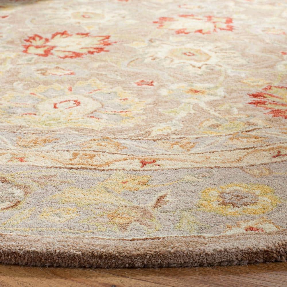 Anatolia Elegance Hand-Tufted Tan/Ivory Floral Wool Round Rug, 4'