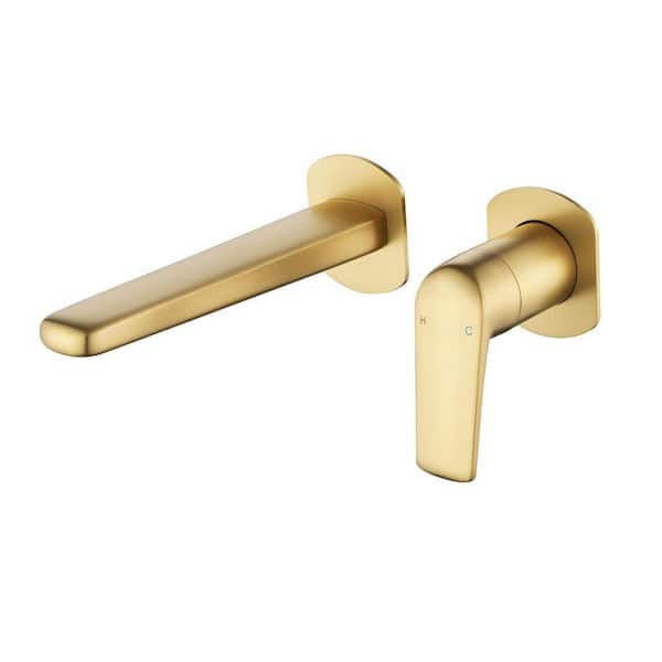 Single Handle Brass Material Wall Mount Bathroom Faucet, Double Hole Bathroom Faucet in Brushed Gold