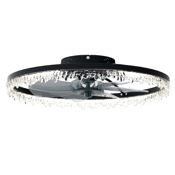 23.6 in. Black Smart Selectable LED Flush Mount with 6-Speed Fan 3-Color Temperature Adjustable.