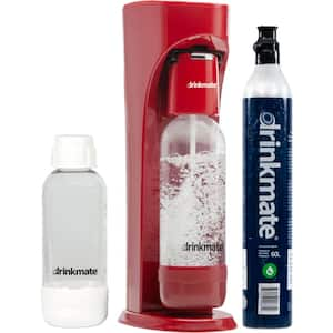 Royal Red Sparkling water and Soda Maker Machine Special Bundle with 1 60L CO2 Cartridge and 1 .5L Bottle