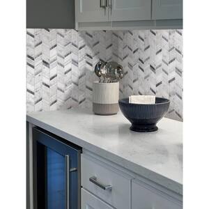 Gray and White 10.8 in. x 13.2 in. Herringbone Polished Marble Mosaic Tile (4.95 sq. ft./Case)