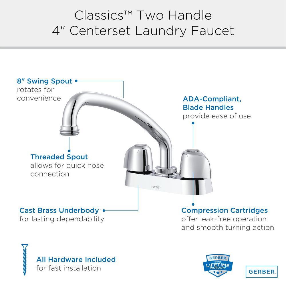 Gerber Chrome 2-Handle Laundry Utility Faucet with Swivel Spout