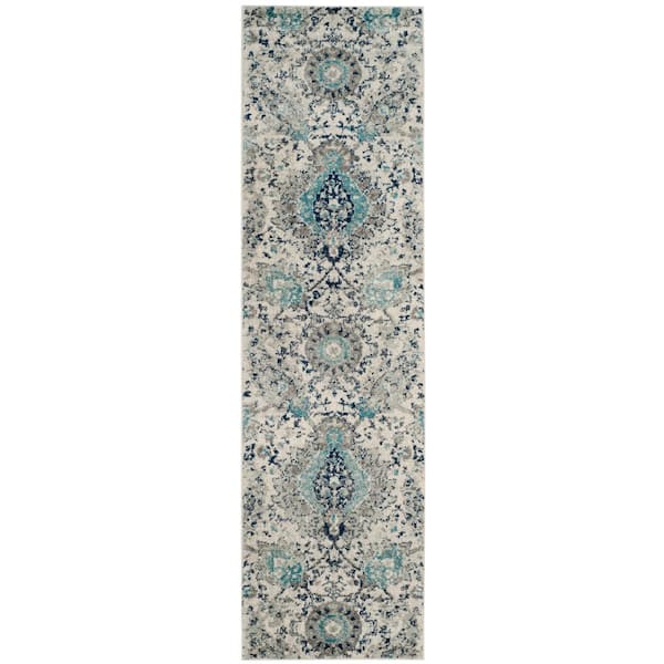 SAFAVIEH Madison Cream/Light Gray 2 ft. x 22 ft. Border Runner Rug