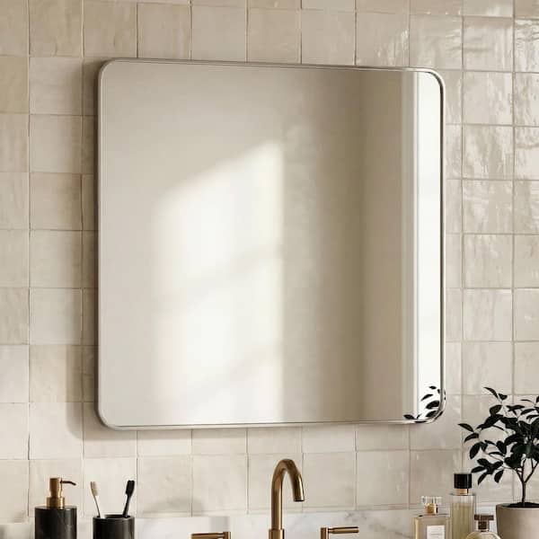 White 36 in. W x 36 in. H Small Rectangular Framed Decorative Wall Mount Bathroom Vanity Mirror