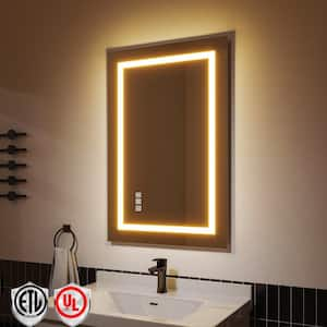 24 in. W x 36 in. H Rectangular Frameless Anti-Fog LED Light Bathroom Wall Mirror Front Light