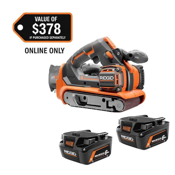 18V 6.0 Ah MAX Output Lithium-Ion Batteries (2-Pack) with 18V Cordless Belt Sander