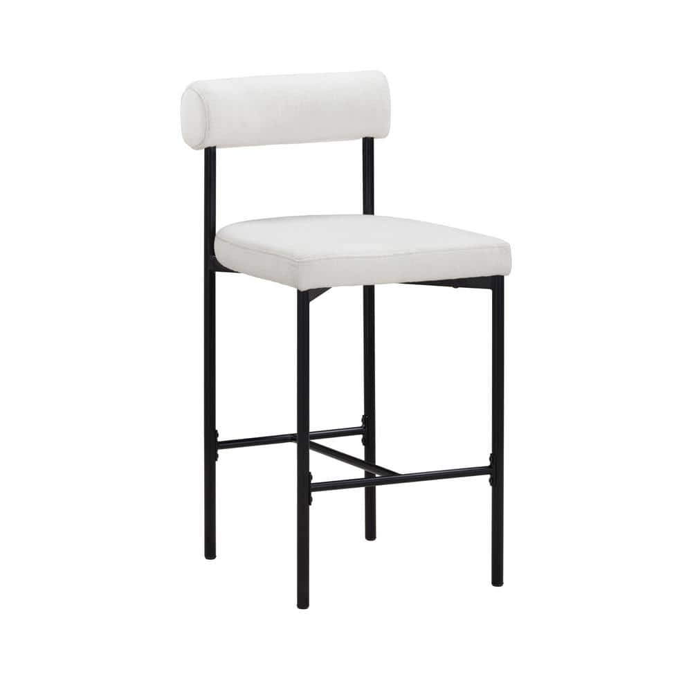 Light Cream Boucle Upholstered Counter Height Chair with Black Metal Legs