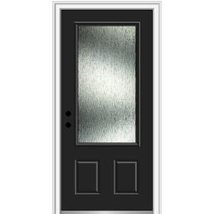 Rain Glass 36 in. x 80 in. Right-Hand Inswing Black Fiberglass Prehung Front Door on 4-9/16 in. Frame