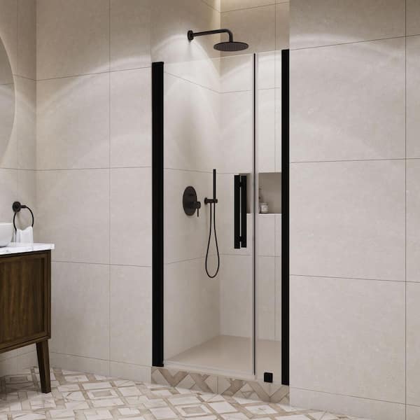 Pasadena 33 3/4 in. to 35 3/4 in. W x 72 in. H Pivot Alcove Frameless Shower Door in Black