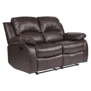 Bianca 62.5 in. W Faux Leather Rectangle Double Manual Reclining Loveseat in Brown