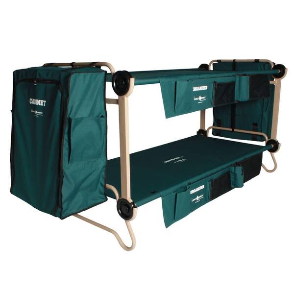 Disc-O-Bed 40 in. Green Bunkbable Beds with Leg Extensions Bed Side Organizers and Hanging Cabinets (2-Pack)