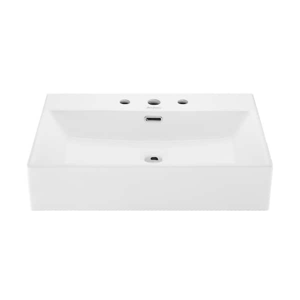 Swiss Madison Claire 24 in. W x 16 in. D x 6 in. H Rectangle Wall-Mount Ceramic Bathroom Sink with 8 in. Widespread Holes