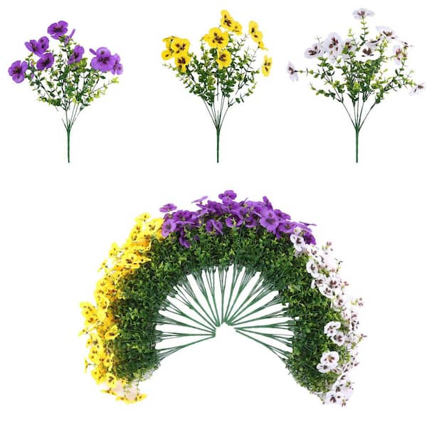 Artificial Pansy Flowers UV Resistant Outdoor Faux Silk for Planters Porch Patio Window Box Decor 18 Bundles 8.00 in.