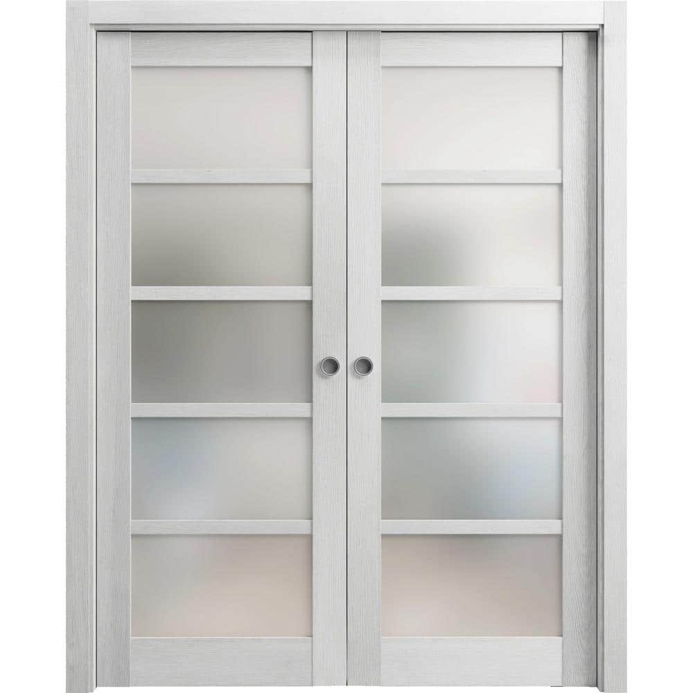 Assemble Required 56 in. x 84 in. 2-Panel Light Grey Oak Finished Solid MDF Sliding Door with Hardware price history on PriceWatchPro
